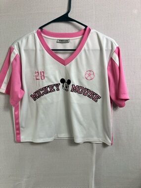 Freeze White and Pink Mickey Mouse V-Neck Sports Top